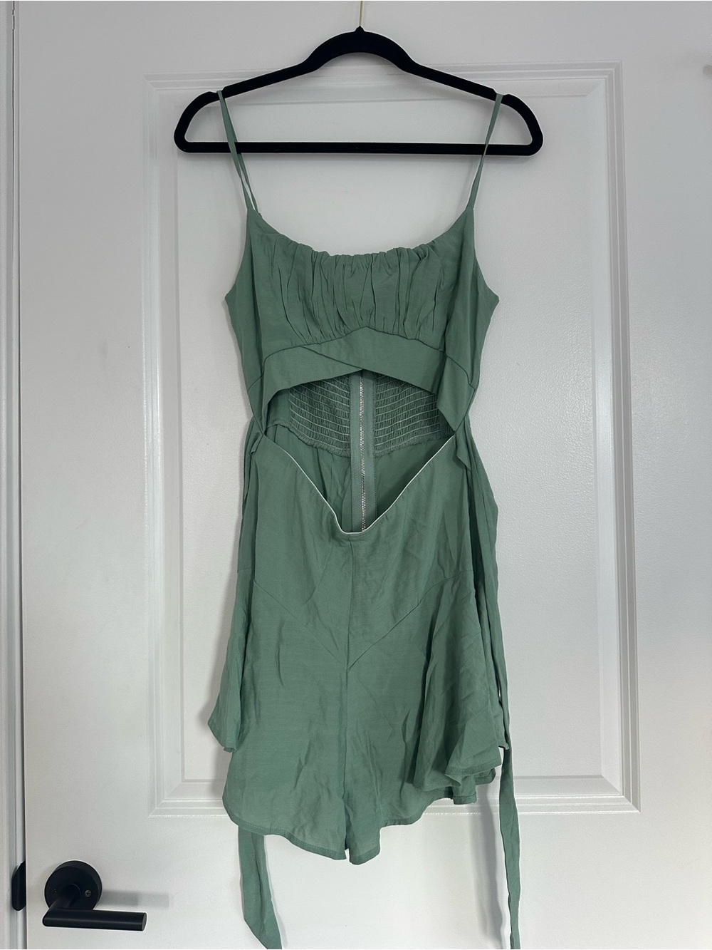 Sage Green Cutout Spaghetti-Strap Romper